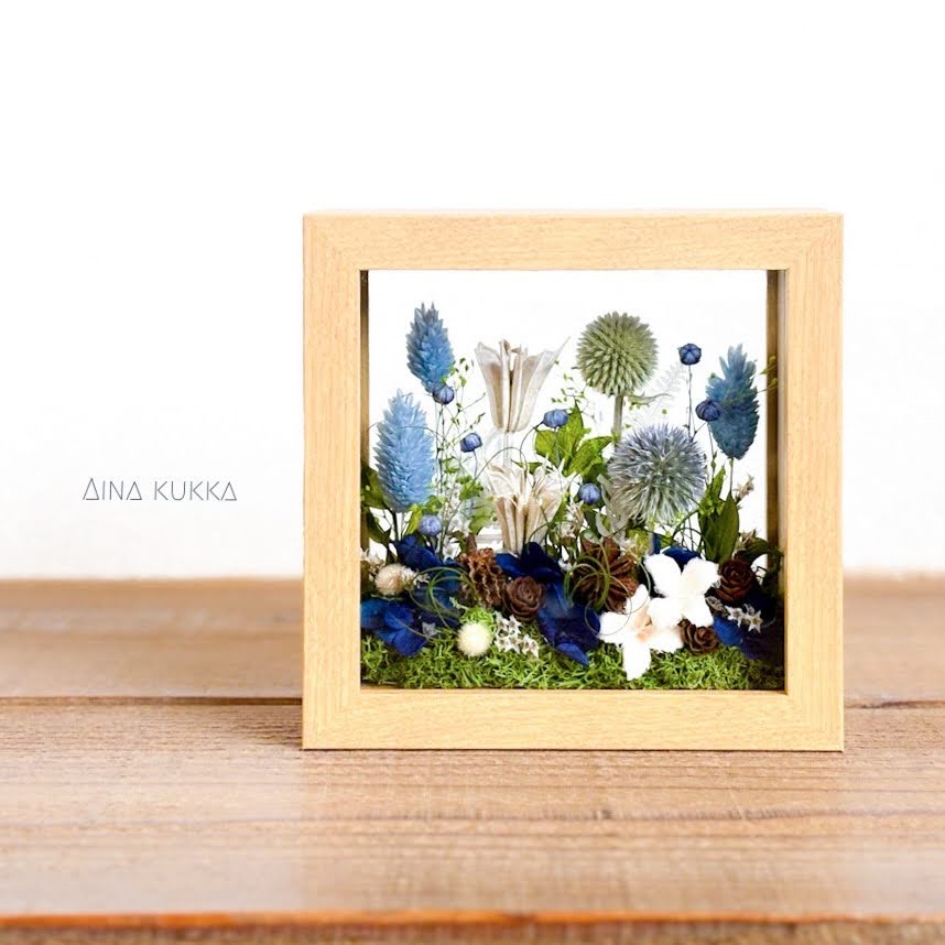 [ガラスフレームアレンジ]ブルーガーデン/プリザーブド×ドライフラワー